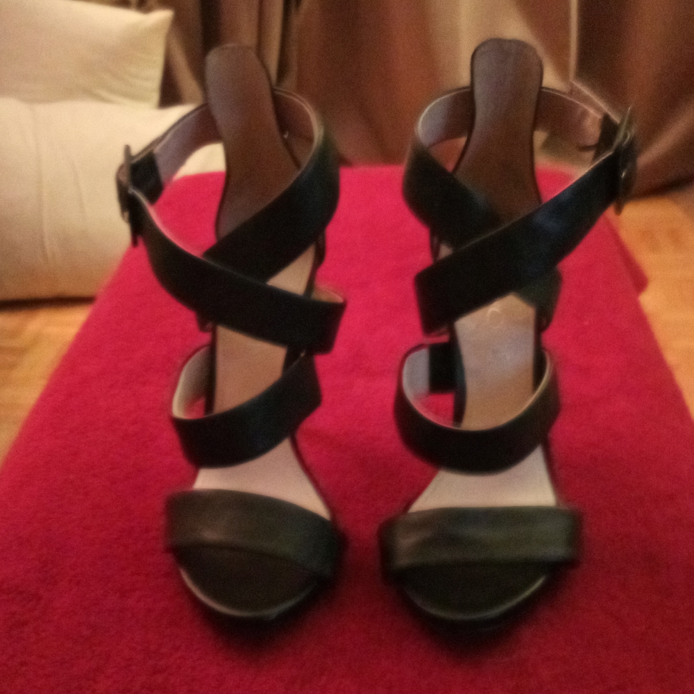 Black leather stiletto sandals size 7.5"